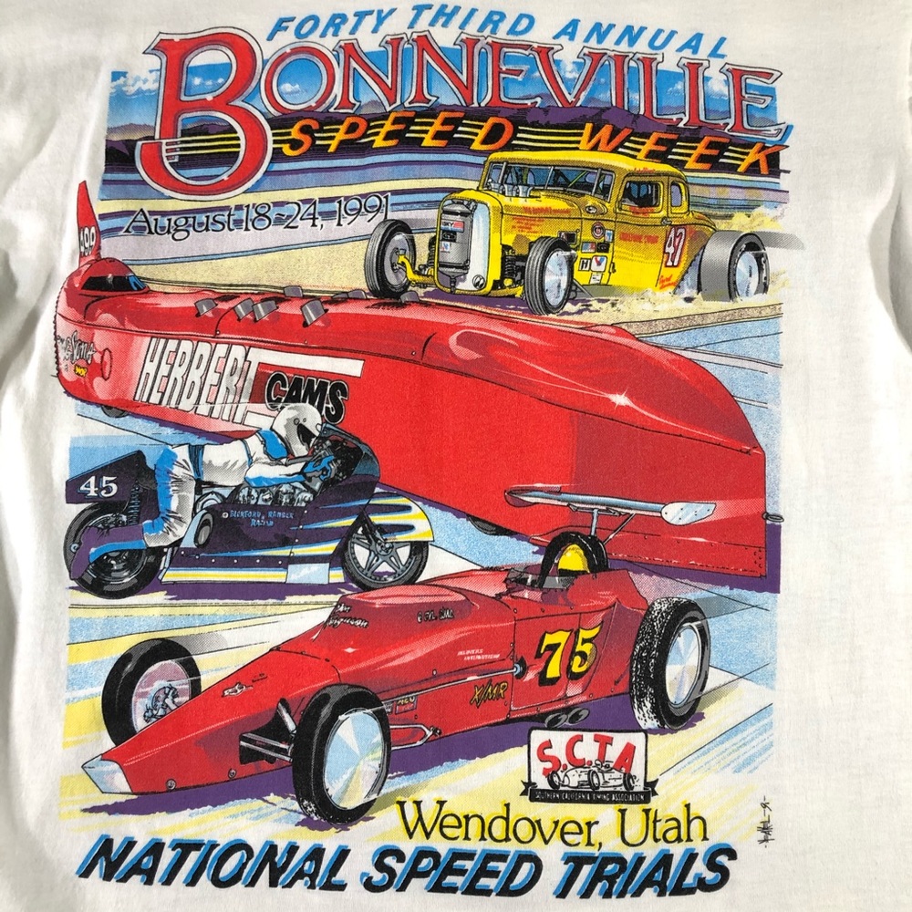 Bonneville Top Speed Week Bike Car Racing 1991 Tee - Picture 6 of 8
